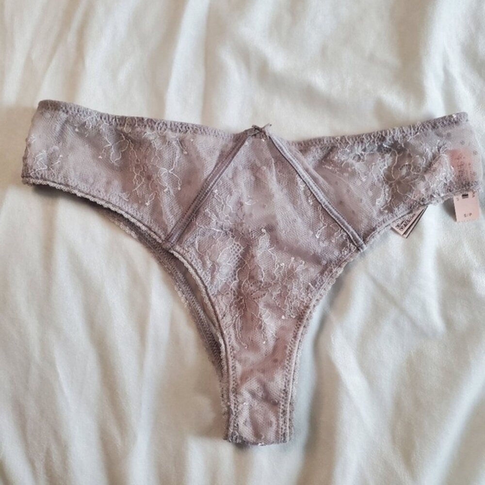 Victorias Secret Dream Angels Grey Lace Very Cheeky Cutout Back - Size Small